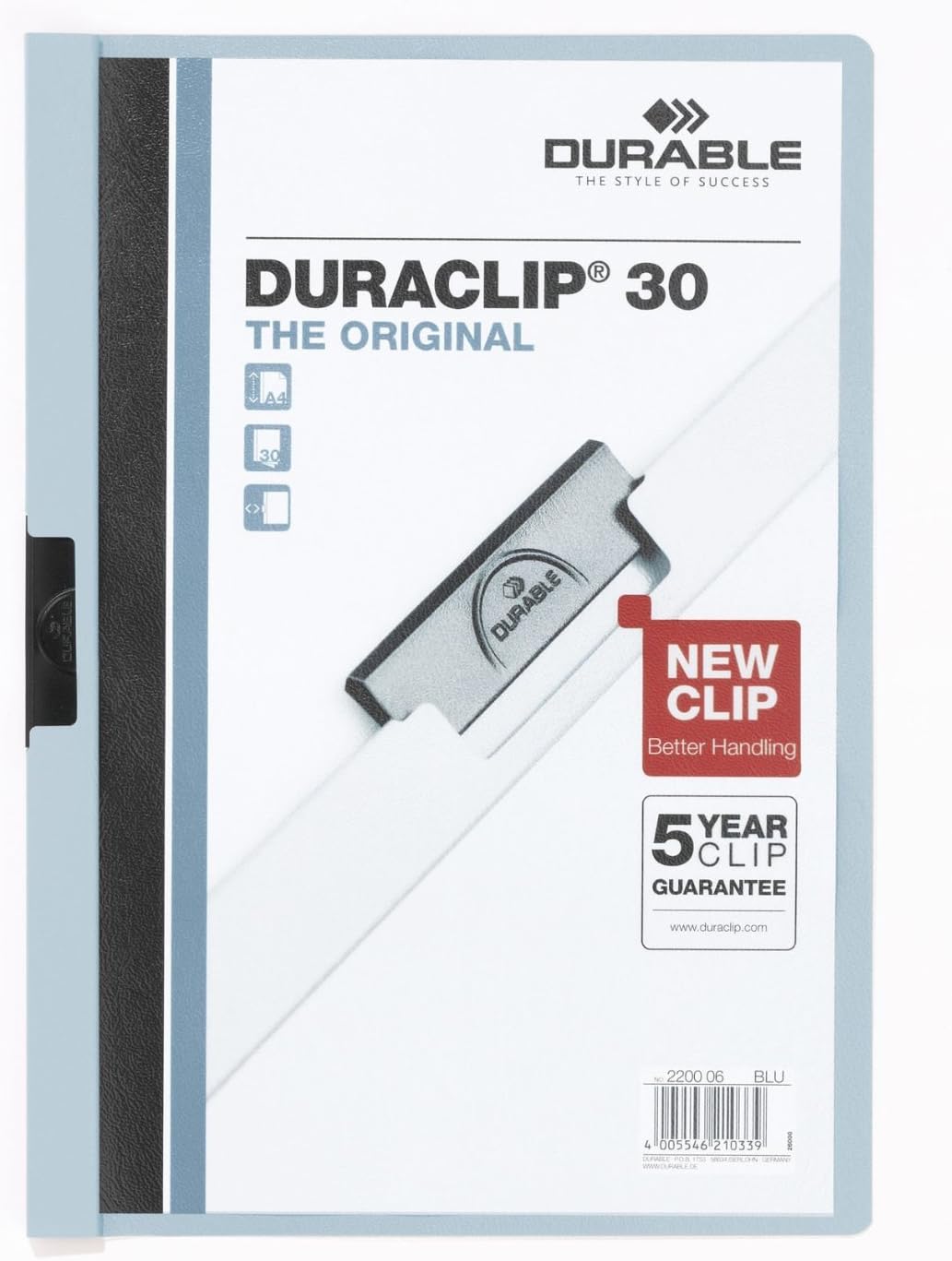 Durable Klemm-Mappe Duraclip Original 30 (für 1-30 Blatt A4), 25 Stück, blau, 220006 blau 1 - 30 Bla