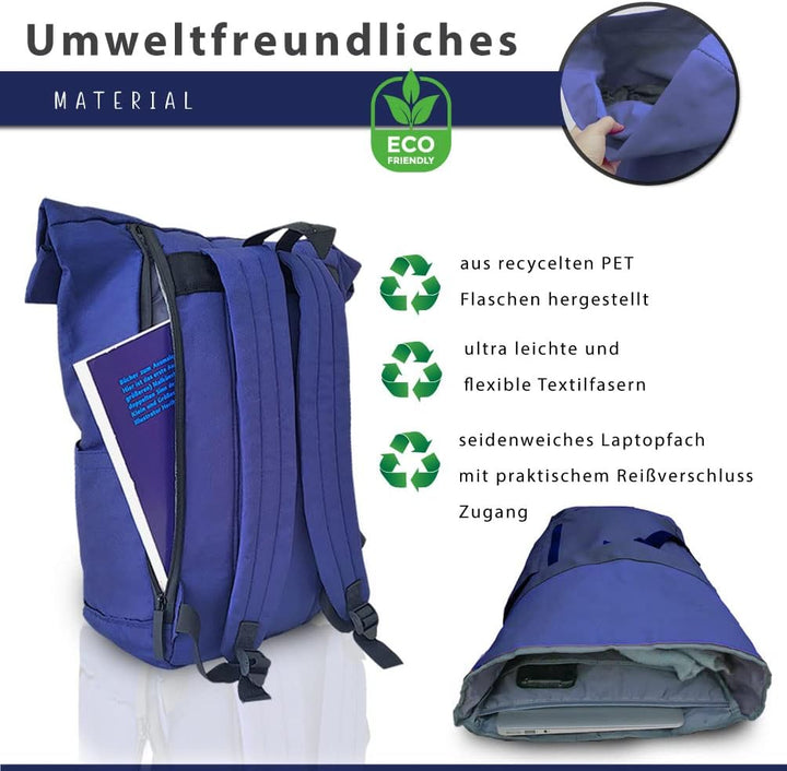 Bomence - Rolltop Rucksack für Damen &amp; Herren - Rucksack Rolltop aus recyceltem PET - Ultra leichter