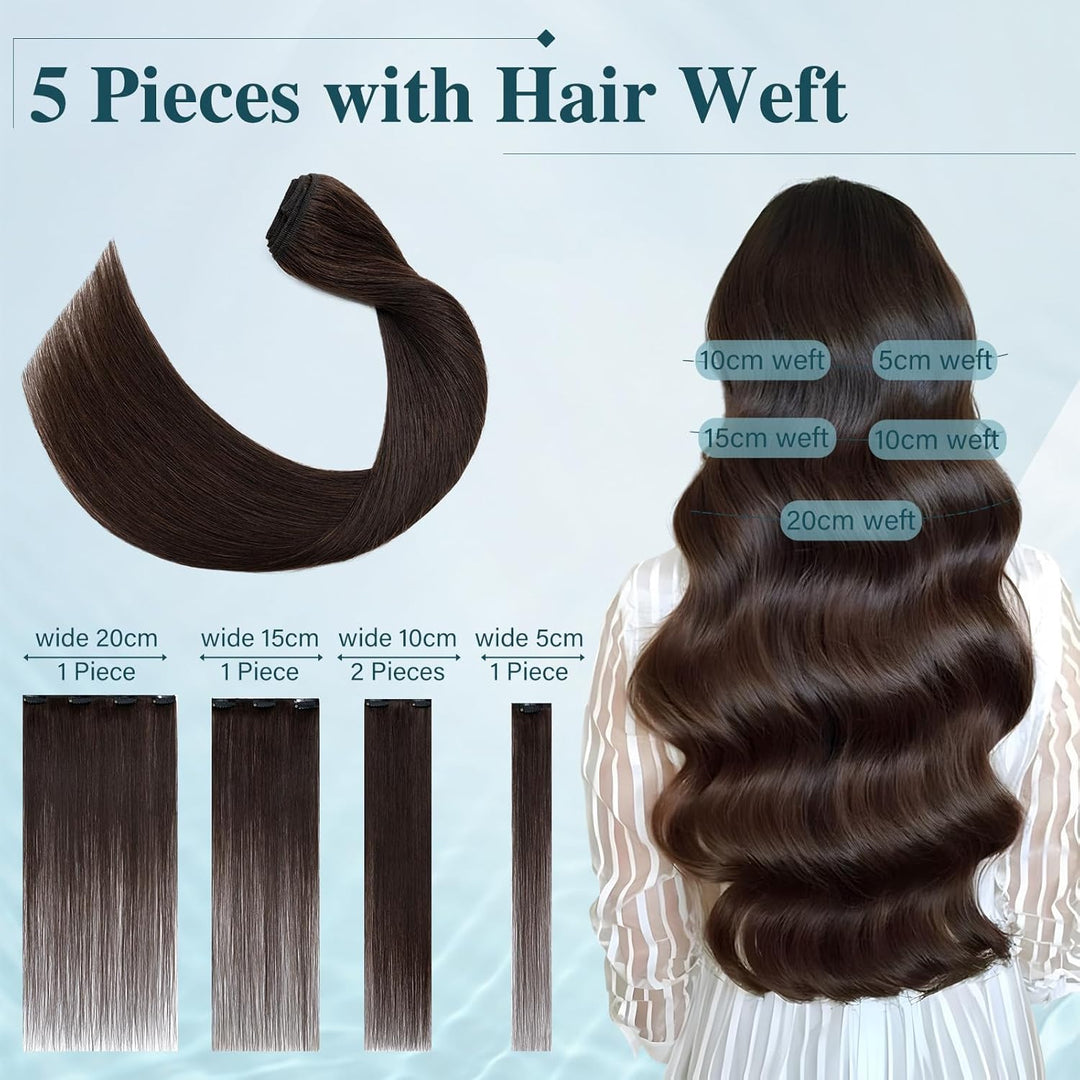 Elailite Clip in Extensions Echthaar, 5 Pcs Remy Haarverlängerung mit 12 Clips, 60cm-75g Glattes Haa