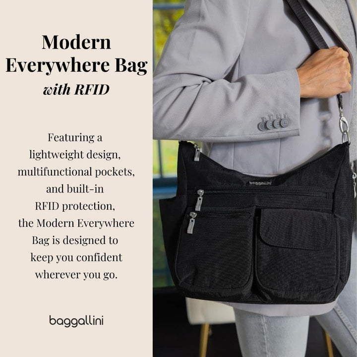 Baggallini Moderne Everywhere Bag - Hobo Crossbody Taschen für Damen mit RFID Geldbörse Schwarze Gep