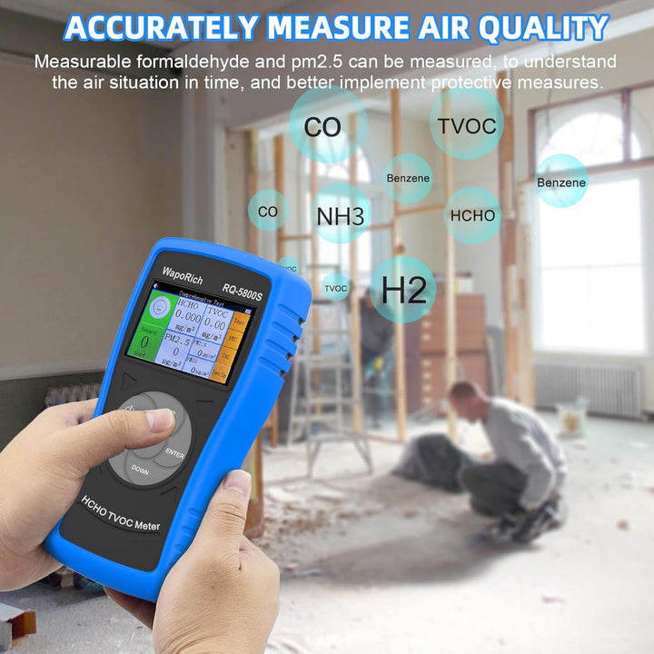 3-in-1-Luftqualitätsmonitor RQ-5800S, Formaldehyd-Detektor, TVOC, HCHO-Monitor zum Testen von PM2,5,
