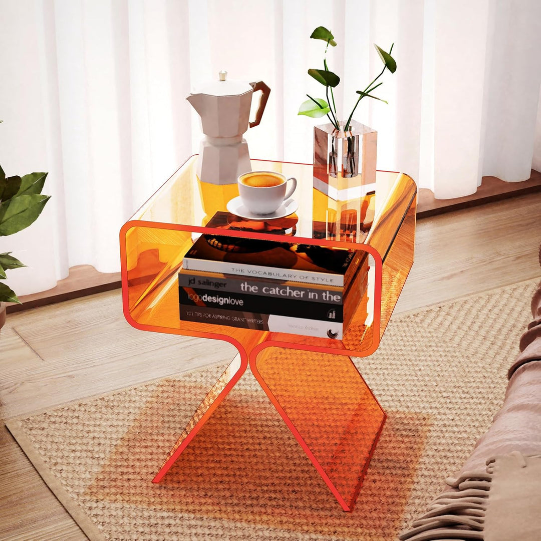 solaround Acryl Nachttisch Beistelltisch Modernes Design Clear Home Decor Display Endtisch (Orange),