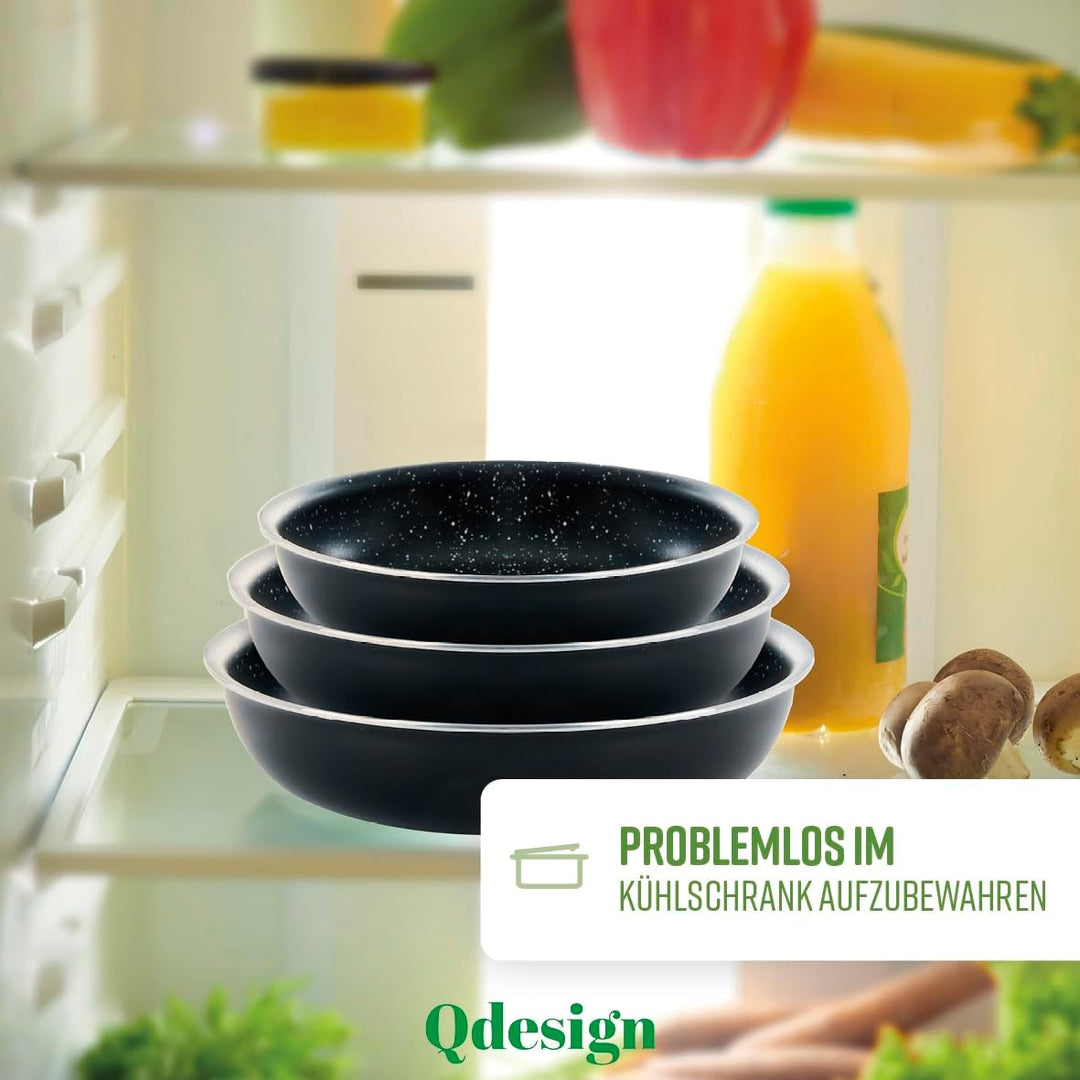 Qdesign - 3er-Set Pfannen 20 & 24 & 28 cm - Wabenstruktur - 3-Schicht-Material - Kratzfest und Antih