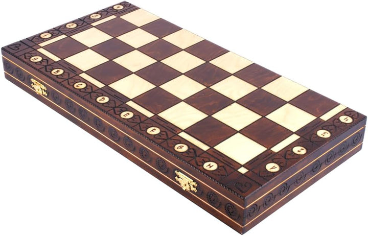 Holzschach Ambassador Klappbar 53,5 x 53,5 cm mit 11 cm König | Handgeschnitzte Figuren, Metallschli