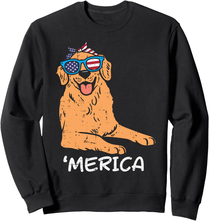 Merica Golden Retriever American USA 4th Of July Fourth Dog Sweatshirt
