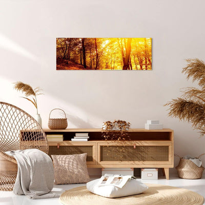 Panorama Bilder auf Leinwand Wald Baum Natur Leinwandbild mit Rahmen 90x30cm Wandbilder Dekoration W