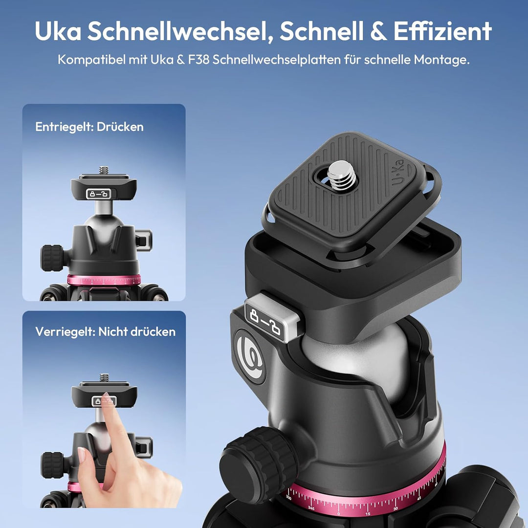 ULANZI TZ01 Carbon Stativ Kamera 160cm, Abnehmbare Mittelachse als Mini Stativ, 360° Kugelkopf mit H
