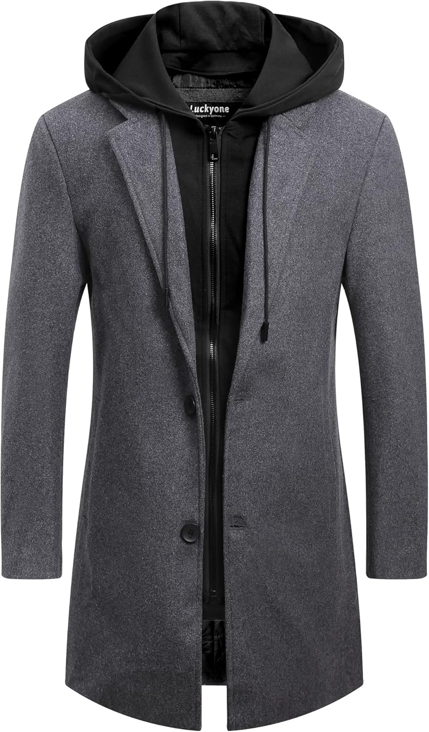 Luckyone Wintermantel Herren Mantel Loose Fit Lang Wollmantel Business Mantel mit Stehkragen Herren