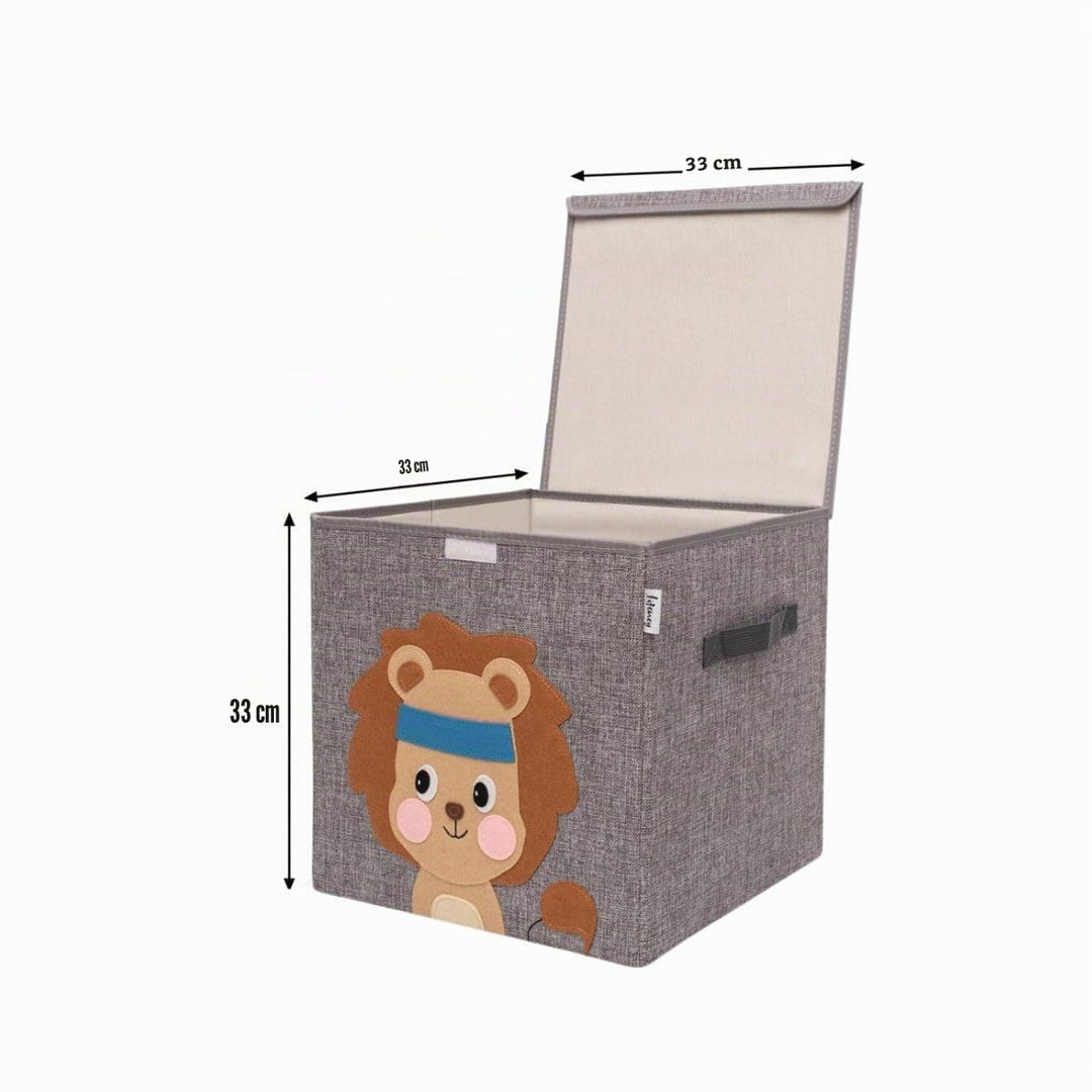 Aufbewahrungsbox mit Deckel und Löwe I Spielzeugbox mit Tiermotiv passend für Würfelregale I Ordnung