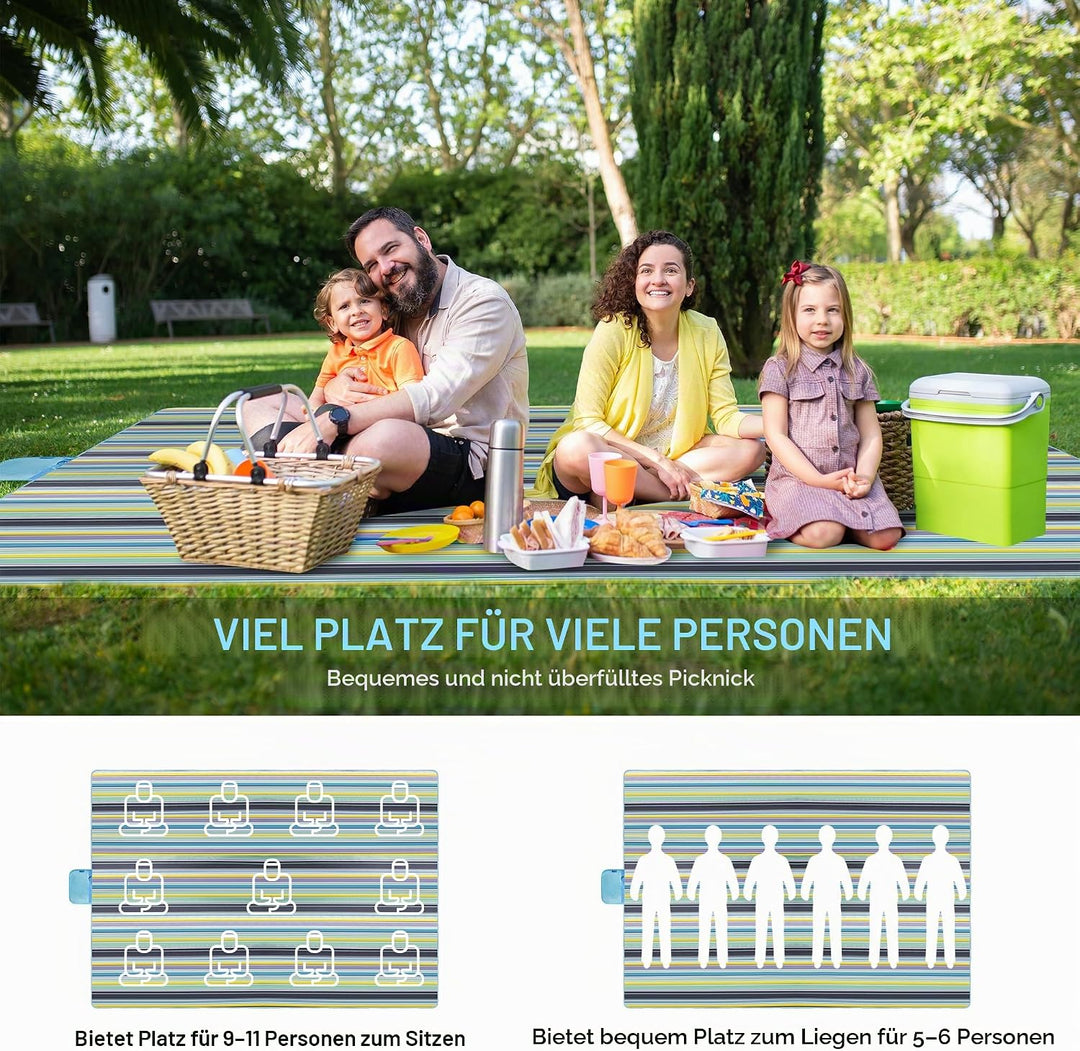 Picknickdecke 200x300 cm, XXL Picknickdecke Wasserdicht, Faltbar Gross Picnic Blanket Waschbar mit T