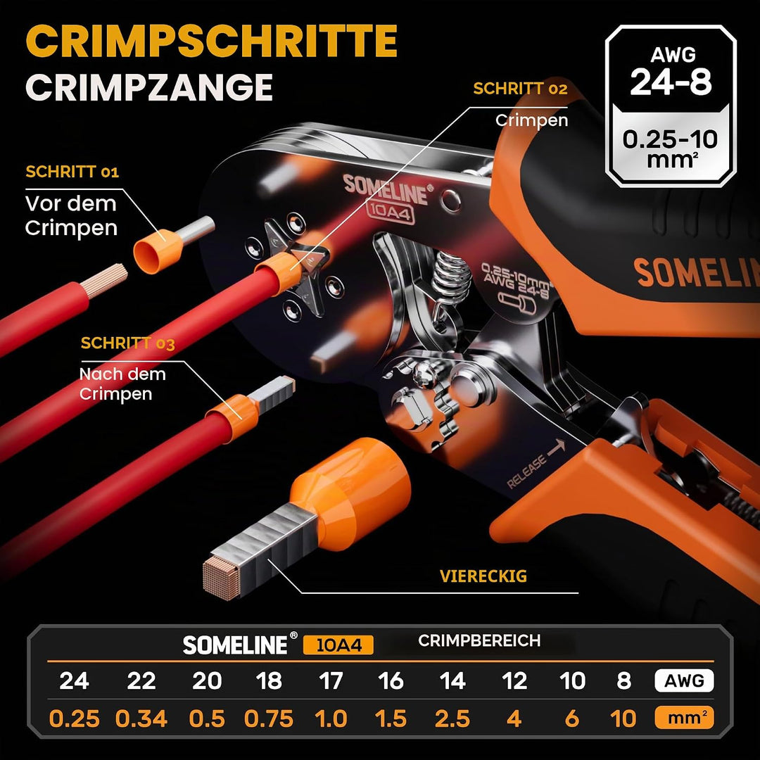 Crimpzangen Aderendhülsen Set, 9 Arten Aderendhülsen - Premium Aderendhülsenzange 0,25-10mm² von SOM
