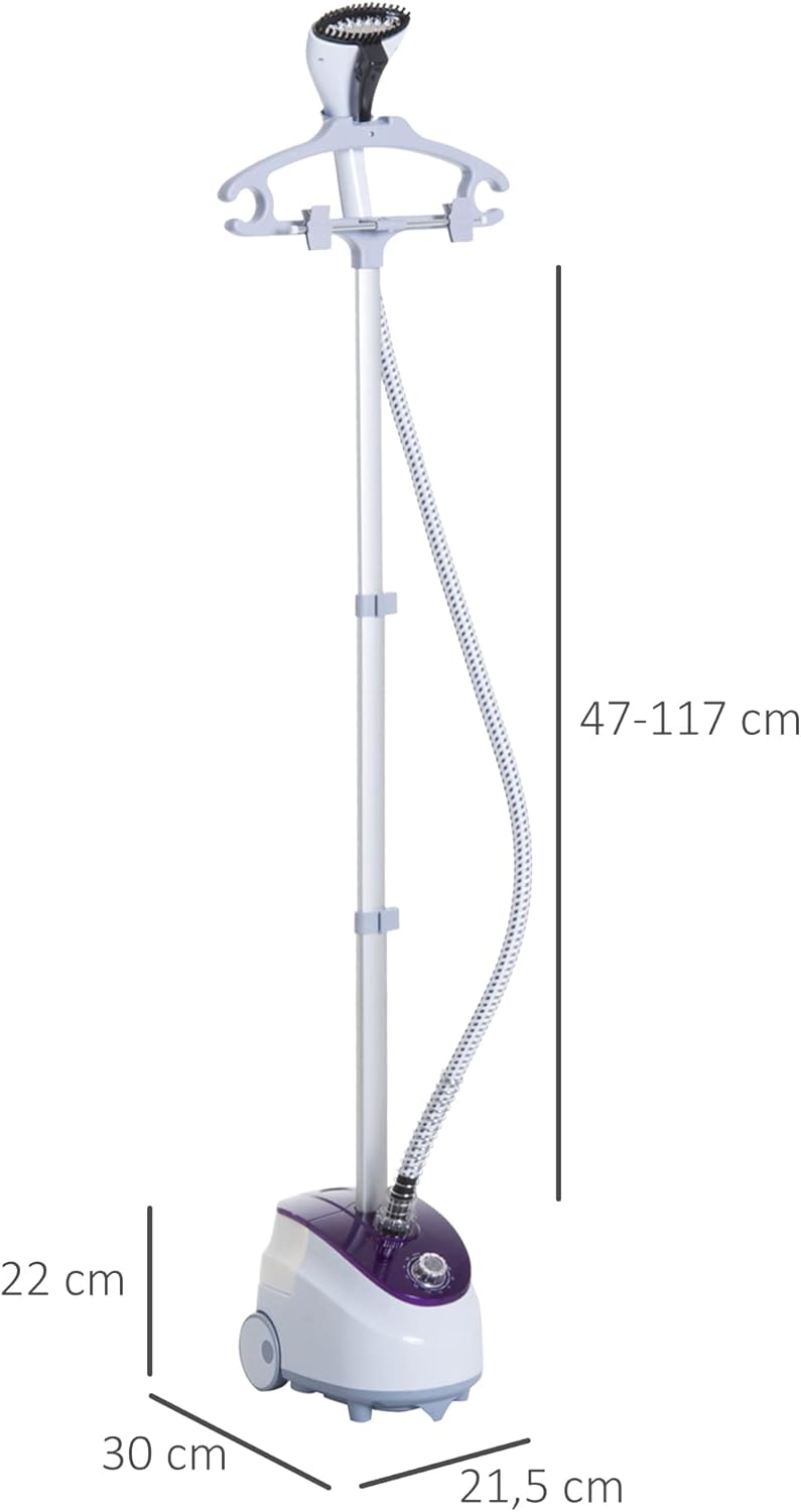 HOMCOM Vertikaler Dampfbügeleisen Kleiderglätter 1,8 L 1800 W Dampfstoss 30g/min Teleskopstange weis