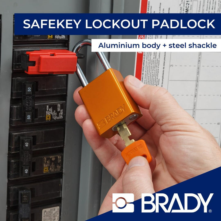 Brady SafeKey Vorhängeschloss Aluminium 1er-Pack - Lockout Schloss mit Schlüssel - Lockout Tagout Si