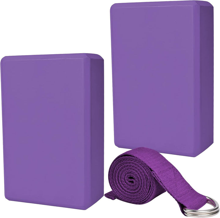 Chstarina Yoga Block 2Er Set mit 1Er 1.8 M Baumwoll Yogagurt,Yogablock aus Eva Schaumstoff Hartschau