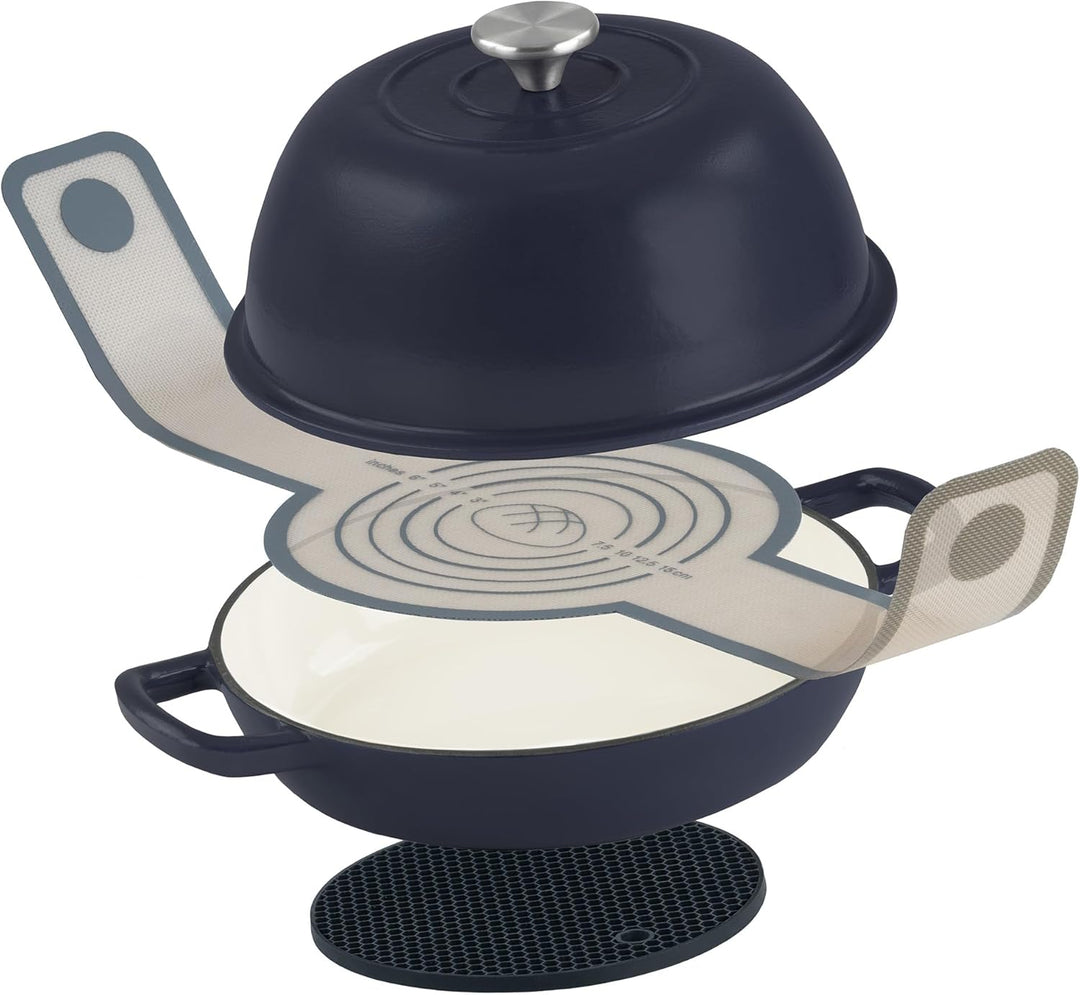 Mahlzeit Gusseisen Brottopf Set emailliert | 6,4 Liter | Blue Berry | Brotbackform mit Brotschlinge