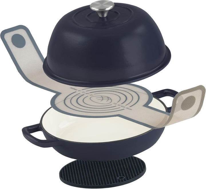 Mahlzeit Gusseisen Brottopf Set emailliert | 6,4 Liter | Blue Berry | Brotbackform mit Brotschlinge