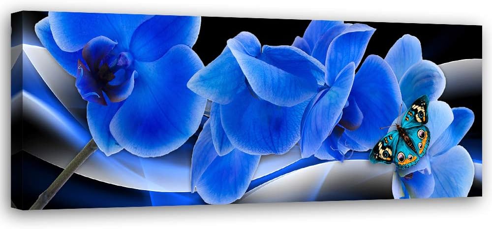 Feeby Wandbild Orchideen Druckbild Leinwandbild abstrakt Blau 120x40 cm Leinwandbild 120x40 cm Blau_