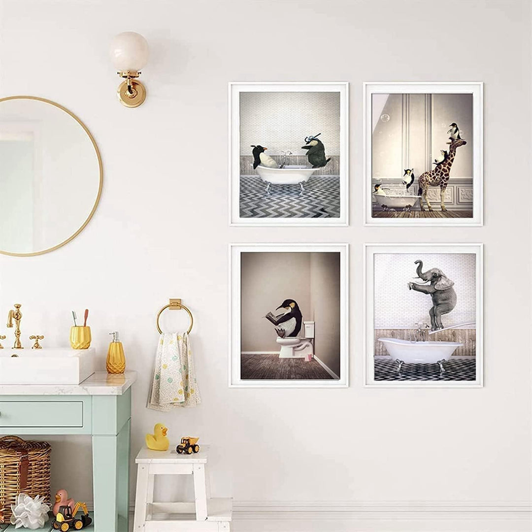 Tier in der Badewanne Leinwand Bilder Traumbad Poster,Tier Schwarz Weiss Wand Kunst Drucke Minimalis