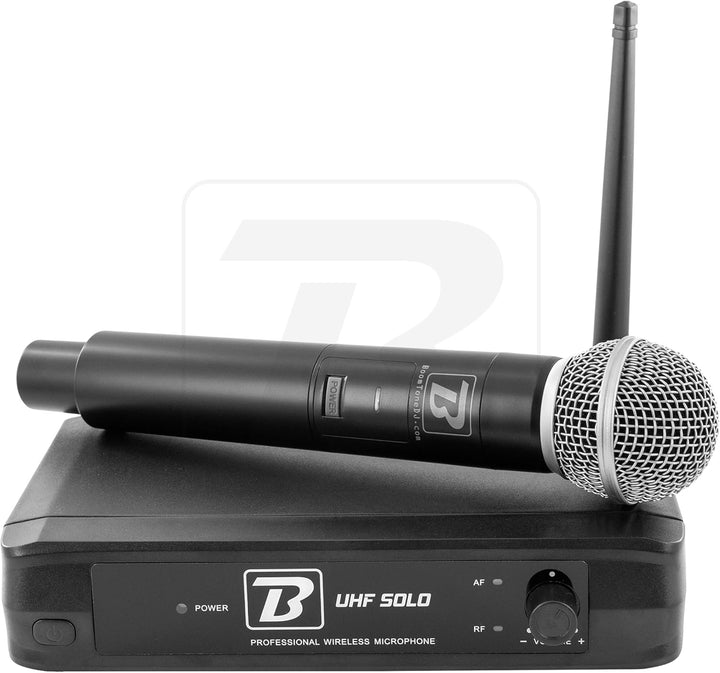 Komplettes System mit kabellosem Handmikrofon – BoomToneDJ UHF SOLO F1. UHF, klares Signal, lange Re