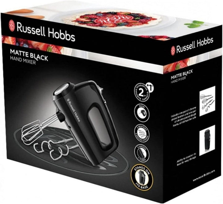 Russell Hobbs Handmixer [Handrührgerät] Matt Schwarz (5 Geschwindigkeitsstufen+Turbofunktion, 2 spül