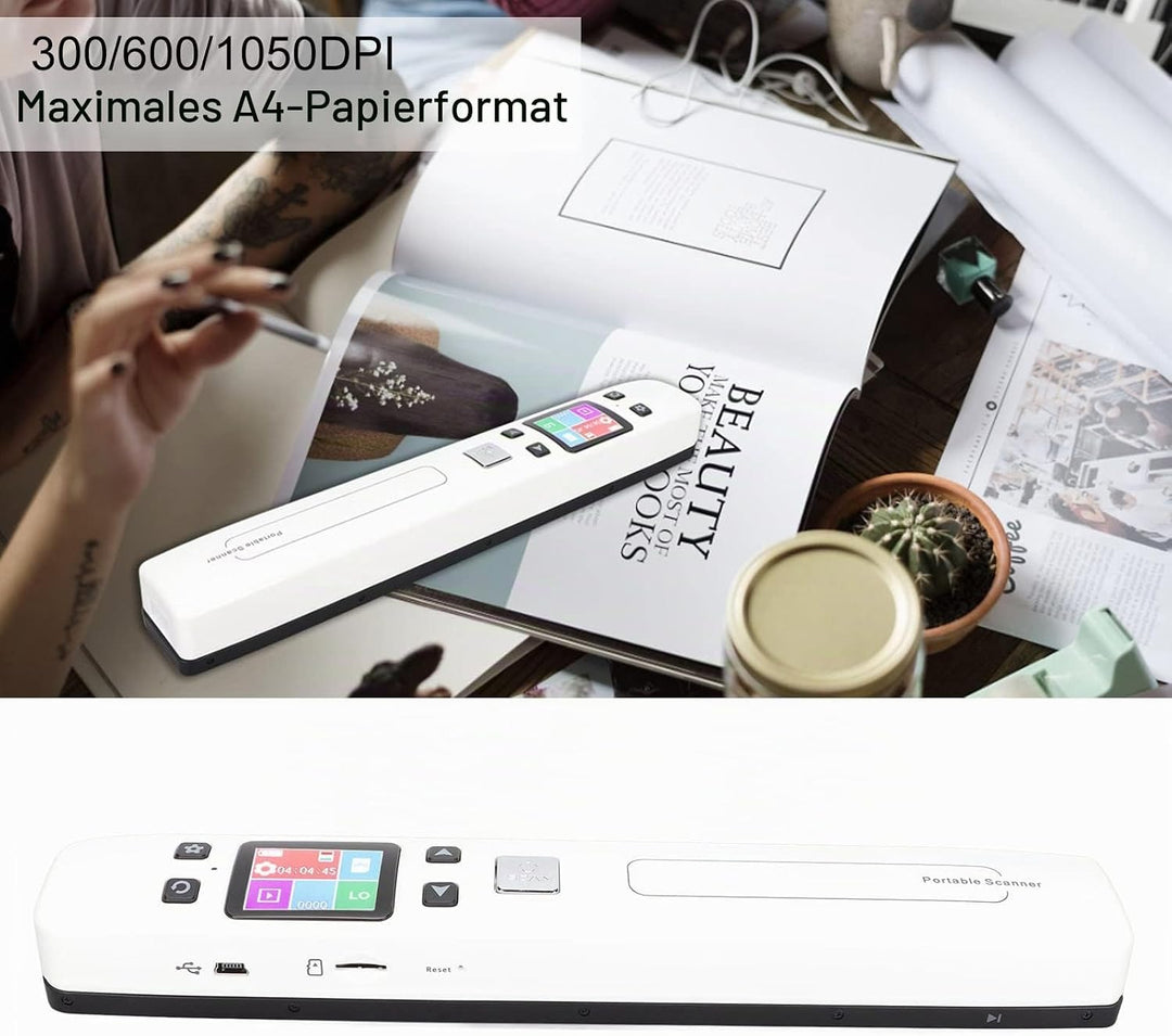 ciciglow Dokumentenscanner, 300 600 1050 DPI Tragbarer Handscanner Monochromatischer Farbmod-Belegsc