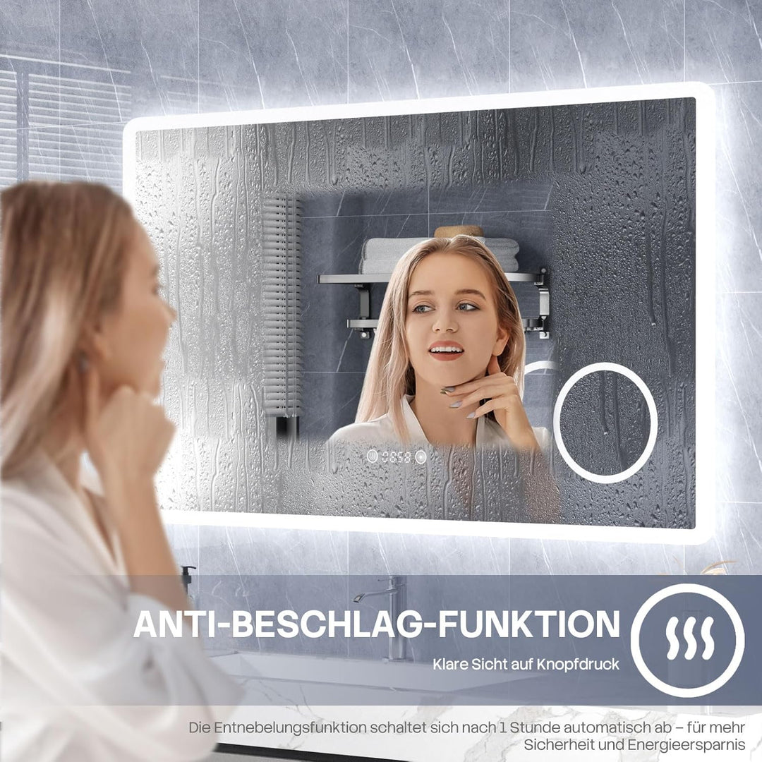 HySail Badspiegel mit Beleuchtung, 5mm Hochauflösender Silber-Spiegel, 3 Farbtemperaturen & Dimmbare
