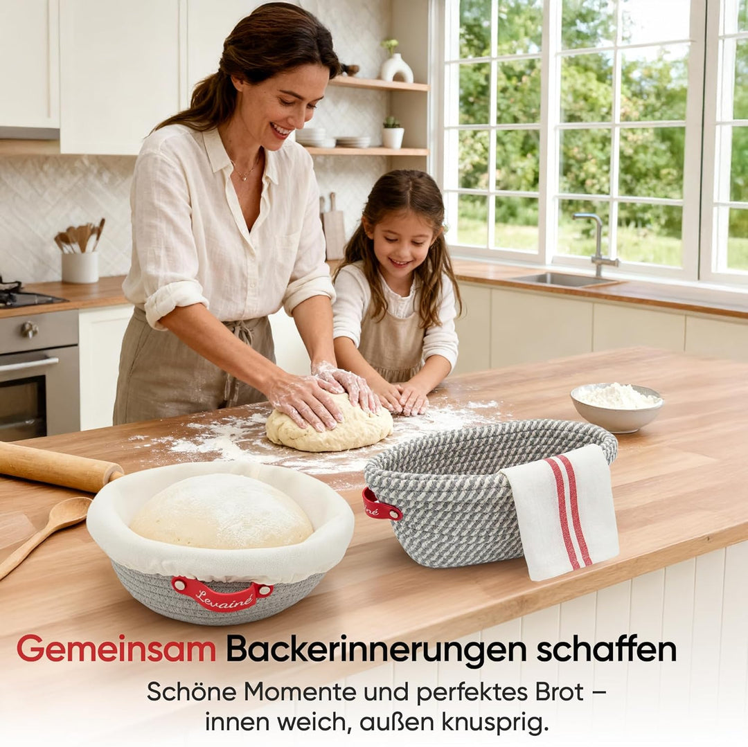 Gärkörbchen & Gärkorb Set Oval und Rund aus Baumwollseil – Banneton Brotbackkorb mit Einlagen und Ab