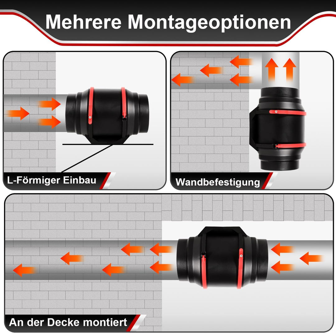 Rohrventilator mit Fernbedienung, 80W, 540 m³/h, Rohrlüfter Ø150 mm 150mm, 150mm
