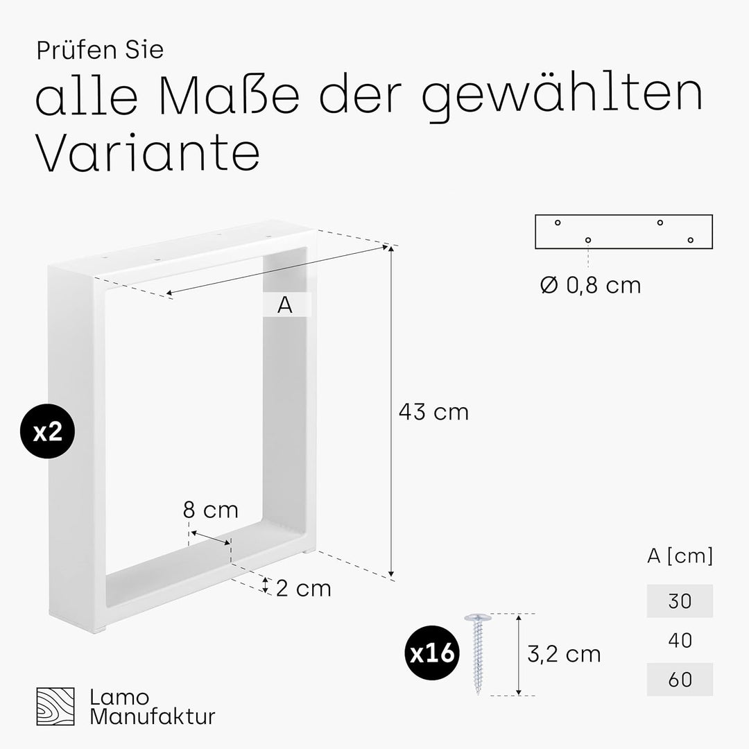 LAMO Manufaktur Tischbeine für Sitzbank, Couchtisch, Beistelltisch, Simple Massive, Vierkantprofil 8
