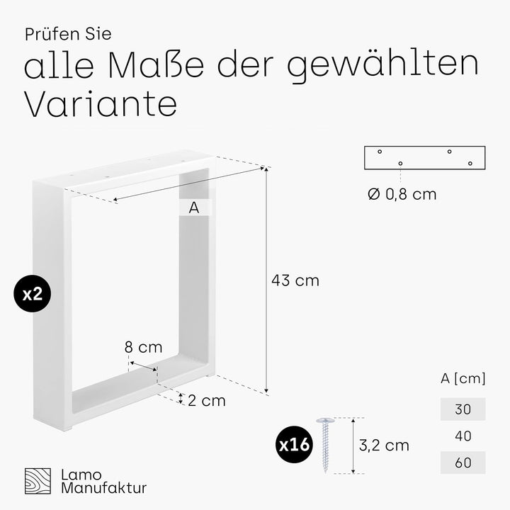 LAMO Manufaktur Tischbeine für Sitzbank, Couchtisch, Beistelltisch, Simple Massive, Vierkantprofil 8