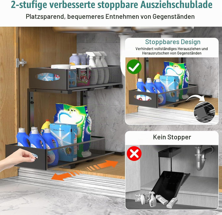 Housolution Spülschrank Organizer, 2 Etagen Metall Ausziehbares Unter Waschbecken Regal mit Schiebes