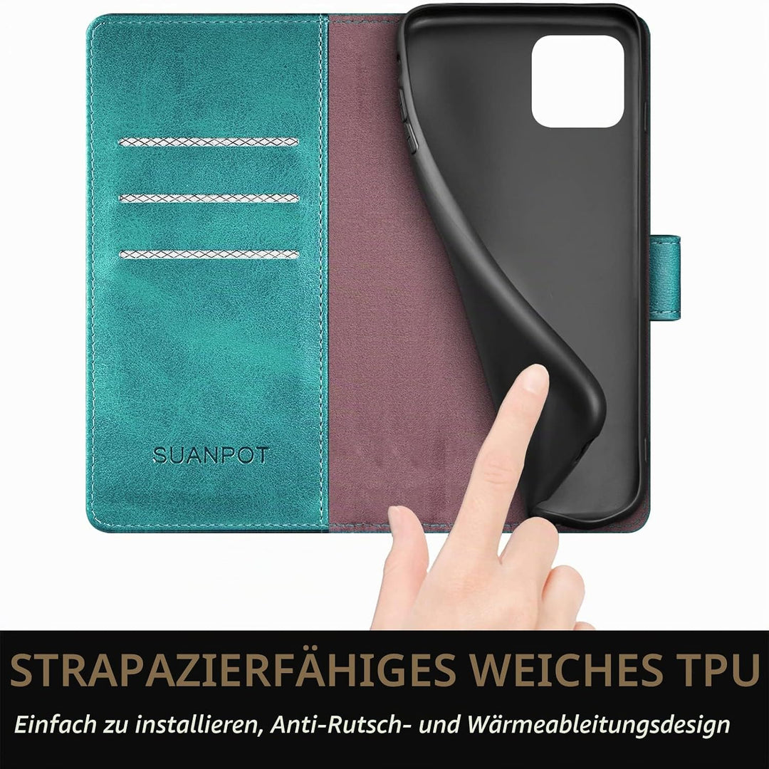 SUANPOT [RFID Schutz für iPhone 14 6.1" Hülle PU Leder Handyhülle Lederhülle Klapphülle Kartenfach F