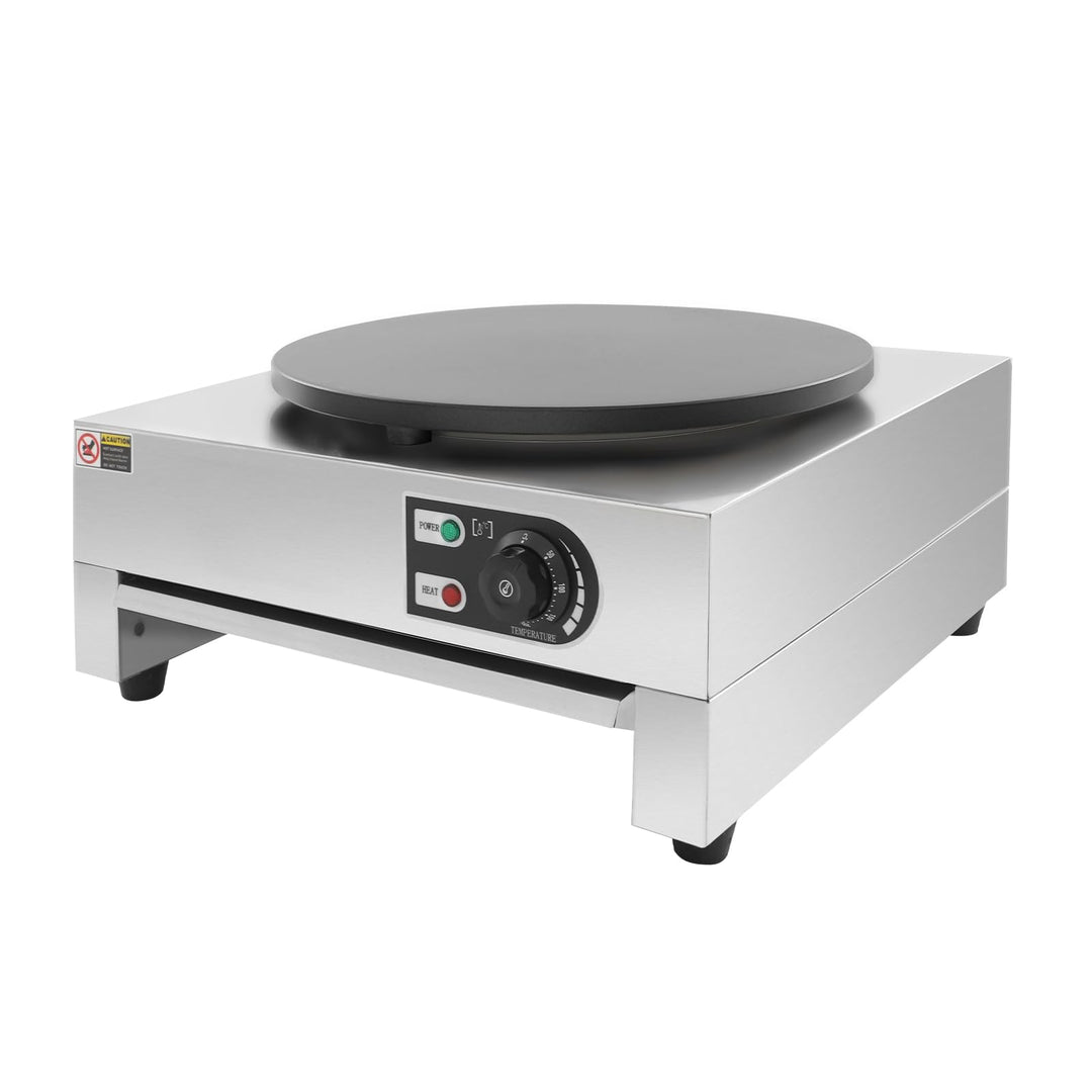 Crepes Maker Elektrisch, 3KW Profi Crepe Maker mit 40cm Antihaft-Platte, Temperaturregelung 50-300°C