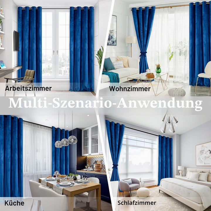 JIUZHEN Verdunklungsvorhang aus Samt,2er Set weiche blickdichte Gardinen mit Ösen für Schlafzimmer,1