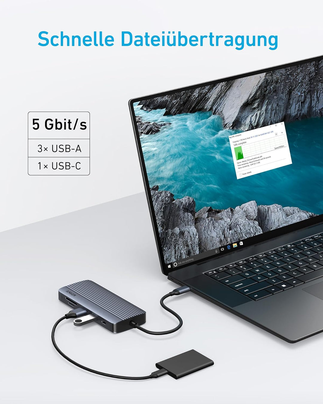 Anker Dual-Display USB-C Hub (10-in-1), 4K@30Hz HDMI Display mit 100W Max Power Delivery, 5 Gbit/s U