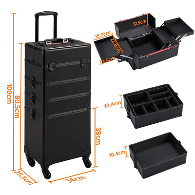 Yaheetech Alu Make-up Koffer Trolley 4-in-1 Kosmetikkoffer Beauty Case Transportkoffer 34 x 25,5 x 8