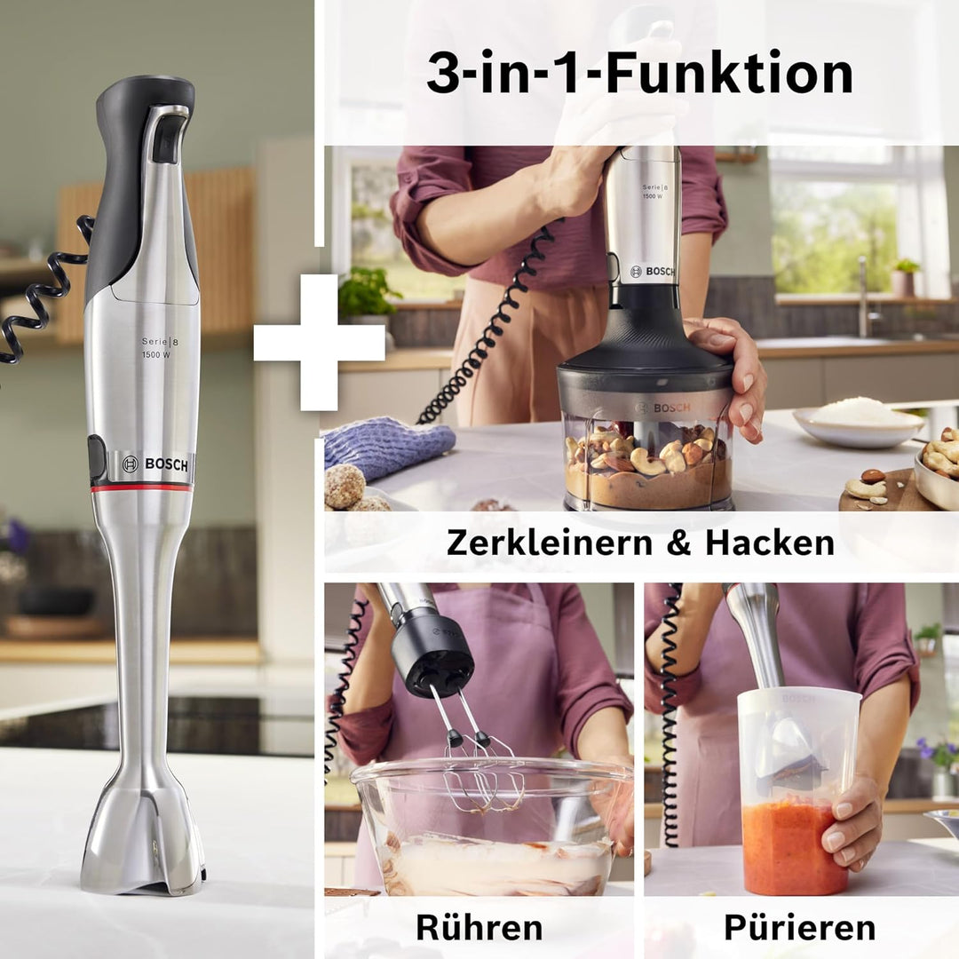 Bosch Stabmixer, Mixbecher, Universalzerkleinerer, Doppelschneebesen, Edelstahl Klingen, spülmaschin