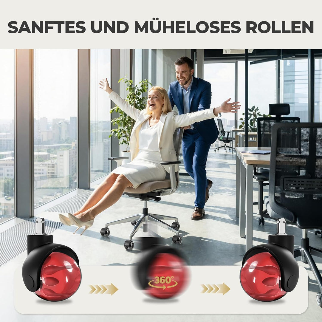 Sytopia Bürostuhl Rollen 5er Set in Rot, Rollen für Bürostühle 11 x 22 mm für Teppichböden, Hartbode