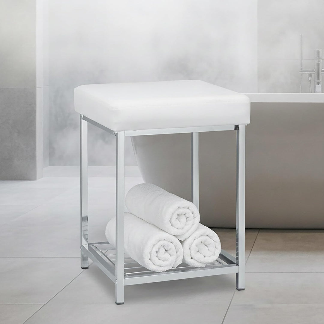 Relaxdays, weiss Hocker gepolstert, Kleiner Sitzhocker, Quadratisch, Polsterhocker mit Ablage, Badho