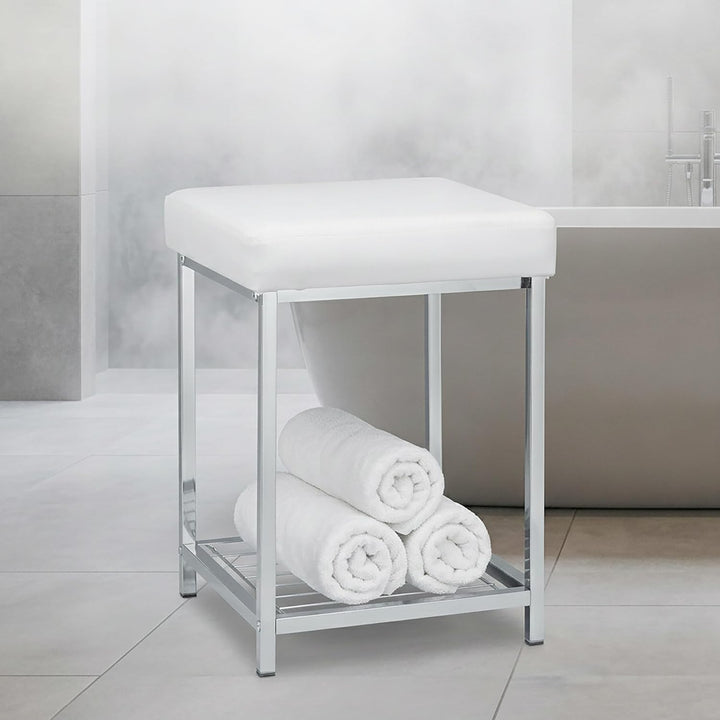 Relaxdays, weiss Hocker gepolstert, Kleiner Sitzhocker, Quadratisch, Polsterhocker mit Ablage, Badho