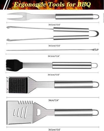 GQC 10PC Edelstahl Grillbesteck-Set Professionelle Grill Bestecksets in Tragetasche BBQ Grillwerkzeu