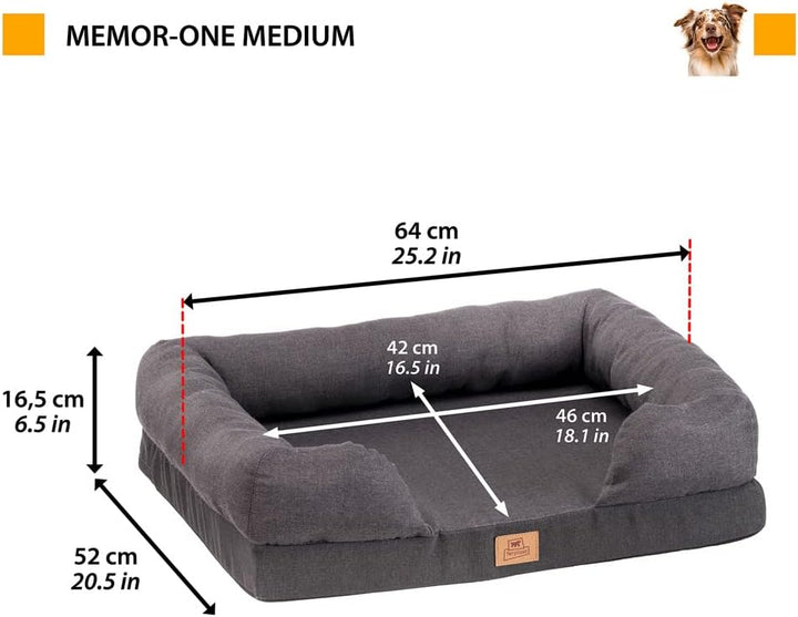 Orthopädisches Bett für Hunde MEMOR-ONE M Memory Foam, 64 x 52 x 16.5 cm, Grau Grau L 64 x B 52 x H
