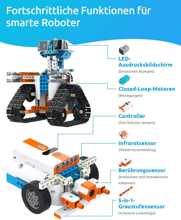 WhalesBot E7 Pro 12-in-1 Mint Roboter Bausatz für Kinder ab 8 Jahren, Scratch- & App-Programmierung,