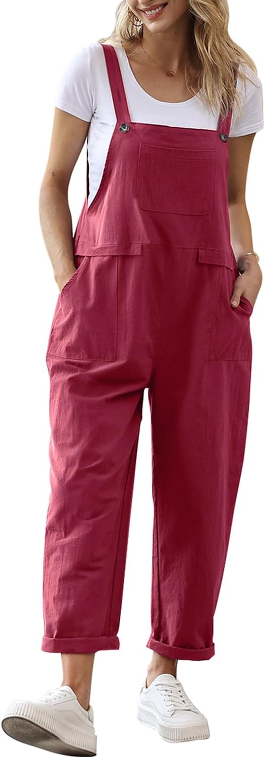 YESNO Damen Latzhose Sommer Oversize Trägerhose Beiläufig Loose Bib Pants Overall Baggy Jumpsuit Str