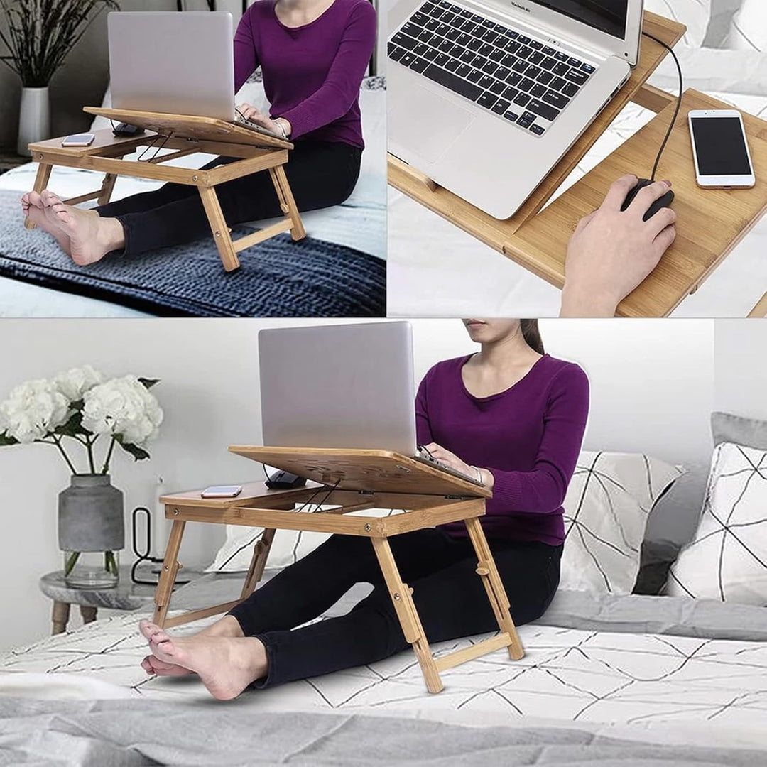 betttisch 50x30cm Laptop Tisch Bambus Notebooktisch Betttisch mit Lüftungslöchern mit Schublade Knie