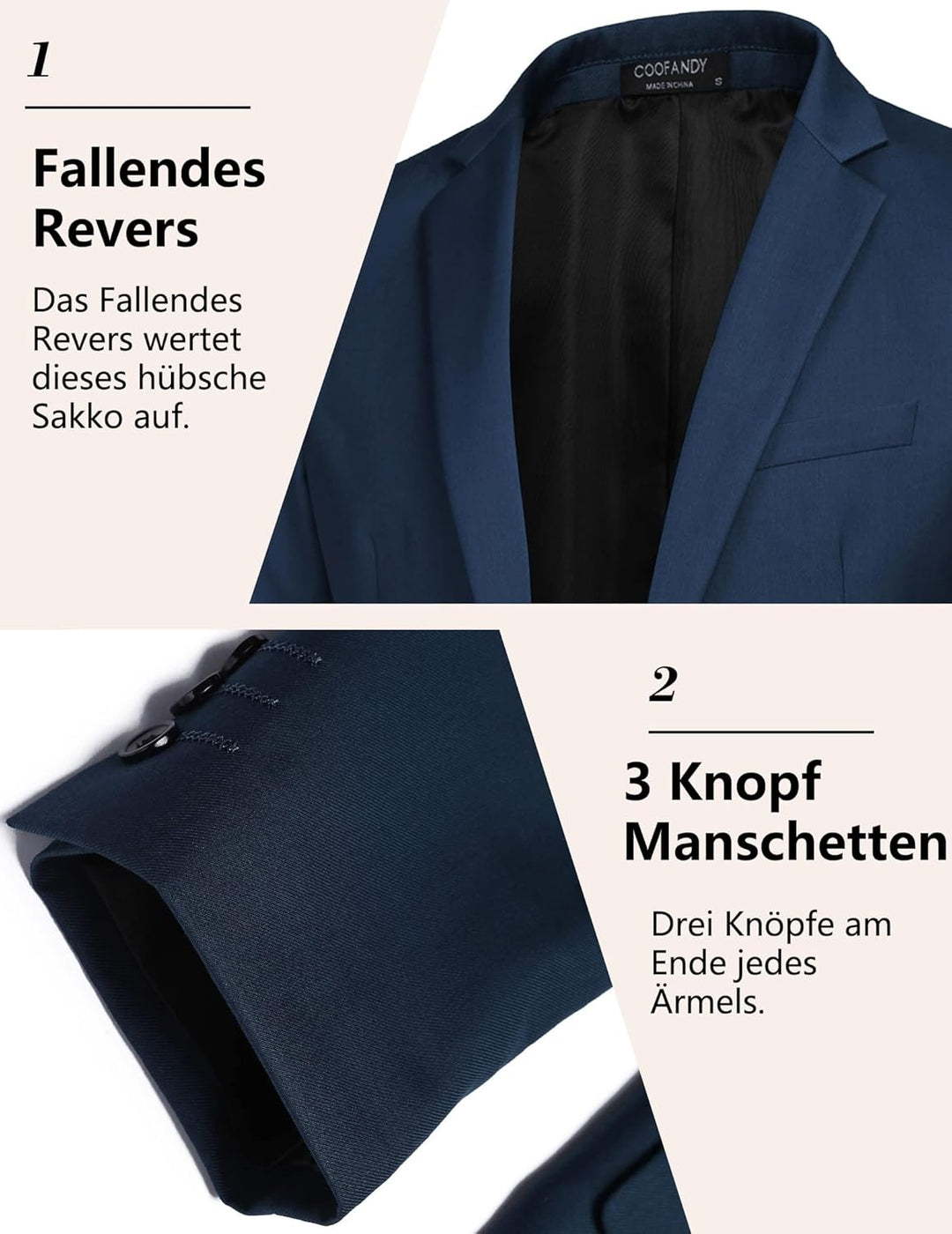 COOFANDY Herren Sportlich Freizeit Blazer Business Sakko Anzugjacke 1 Knöpfe Einfarbig Regular Fit B