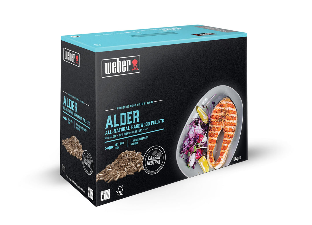 Weber Holzpellets - Erlenholz (8kg), perfekt zum Räuchern von Fisch, 100% natürliche Holzpellets, EU