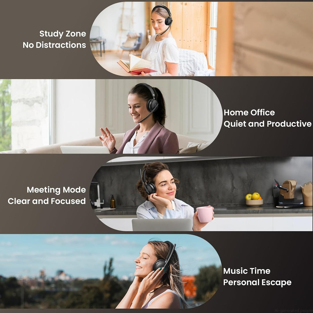 Kabelloses Headset mit Mikrofon für die Arbeit, Bluetooth 5.3 Headset mit Geräuschunterdrückung, kab