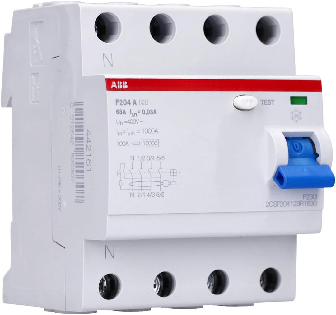 ABB F200 RCCB, 4-polig, 63A, 30mA Typ A 230V ac
