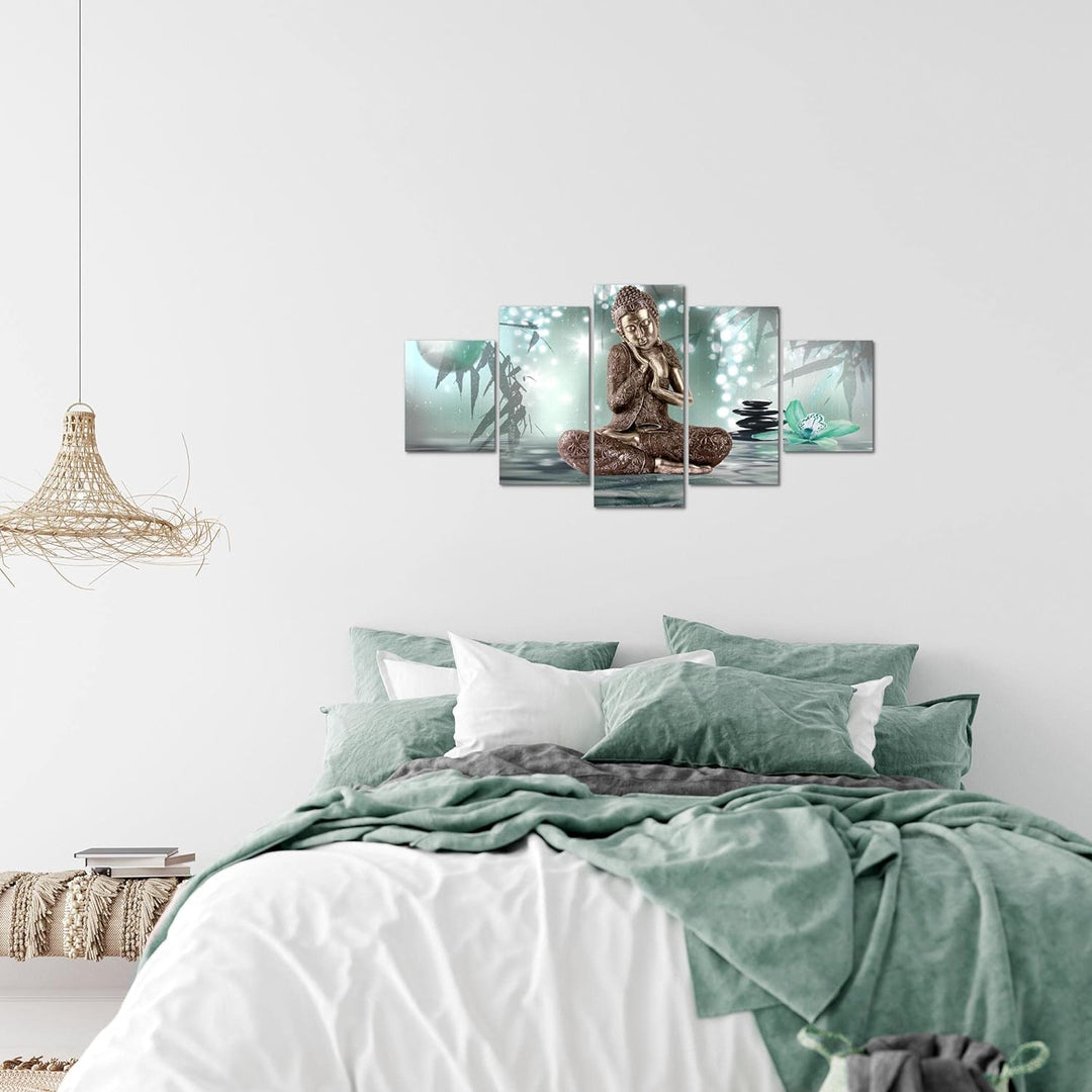 Runa Art Wandbilder Buddha Feng Shui 5 Teilig Bild auf Vlies Leinwand Deko Wohnzimmer Schlafzimmer R